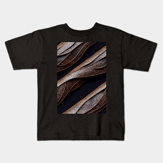 Dark Brown Ornamental Leather Stripes, natural and ecological leather print #38 Kids T-Shirt by Endless-Designs